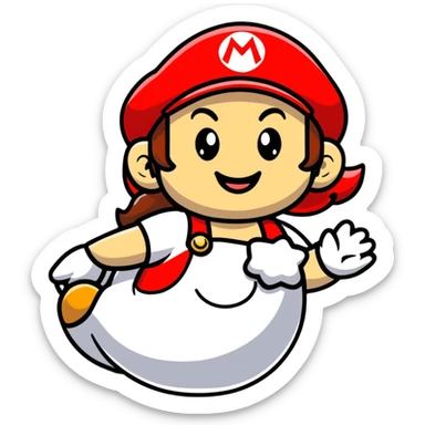 female Mario smiling in cute cartoon style sticker
