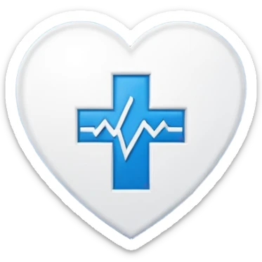 Minimal medical AI logo emoji, heart or shield shape, broken ECG line stylized as letters AI, flat vector style, clean modern healthcare design, blue and white, trustworthy, simple sticker