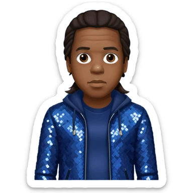 Jay-Z with long dark brown hair, dark blue sequin outfit sticker
