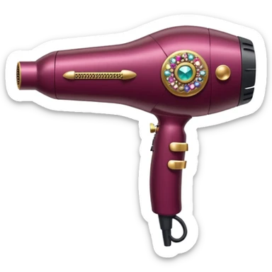 burgundy blow dryer with a ribbon covered in gems sticker