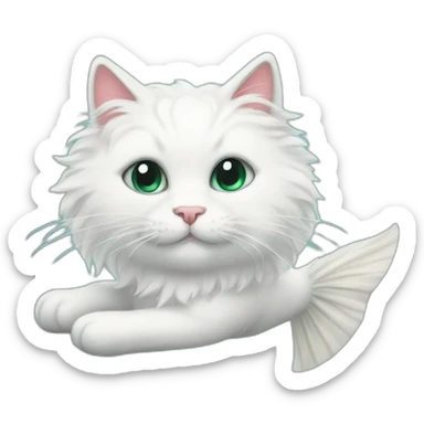 white fluffy cat with mermaid fish tail sticker