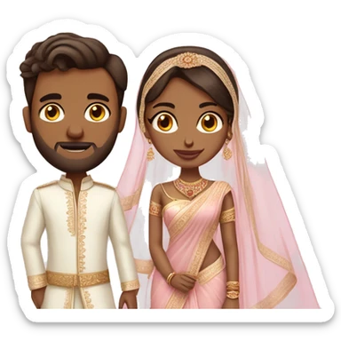 White western bride in saree without veil and tall brown indian groom in pale pink outfits  sticker