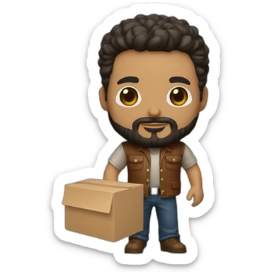 Un funko de un hombre hispano con barba y con la caja de envoltorio sticker