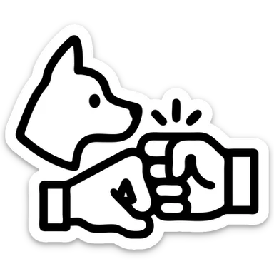 stylized icon of a dog and human fist bump, minimal, modern sticker