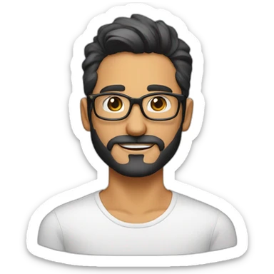 Hombre de 30 años con gafas y barba abierta con cabello negro y ojos color cafe sticker