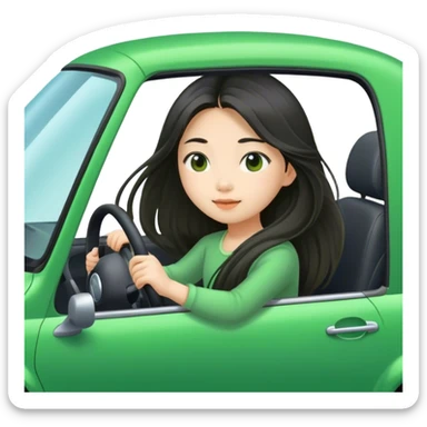Long hair asian girl driving on her way in a green car  sticker
