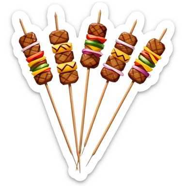 Street food skewer with grilled meat in emoji style sticker
