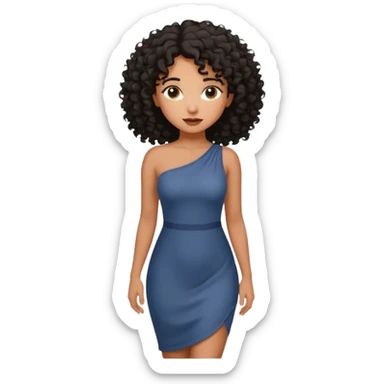 brown skinnen lady with curly black hair, shoulder long hair, messy, nice curves sticker