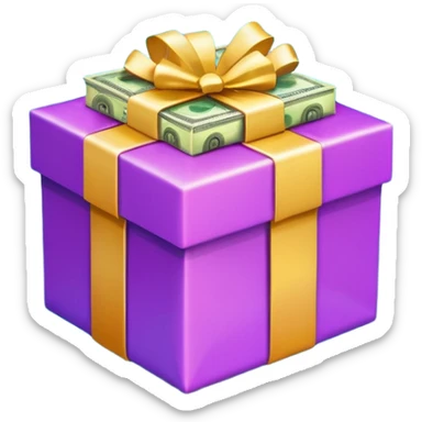 gift box with sparkles and money, festive, colorful, celebratory sticker