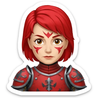 Elderly Tattooed Knights female, with medium hair, red and black armour sticker