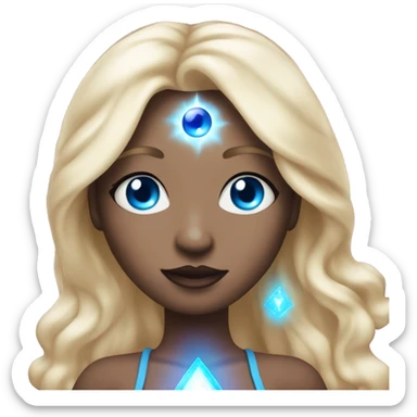 magical diva with thin pink andromedan face long blonde hair and blue eyes glowing third eye sticker