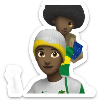 Black boy using lacoste beanie with brazil flag sticker