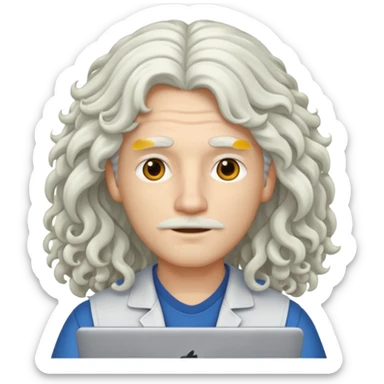 pc tech guy with long curly white hair sticker