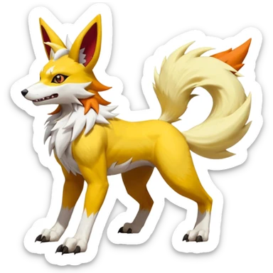Feral Quadrupedal Digitigrade Zangoose-Jolteon-Lycanroc-Renamon-Zeraora-Vernid-Sergal-fusion-hybrid-creature, full body  sticker