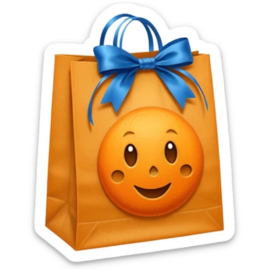 orange paper bag with blue ribbon sticker