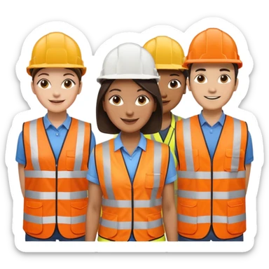 group of railway engineers mixed races and genders behind a table sticker