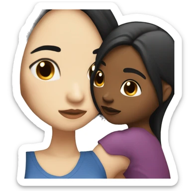 Lesbians with long black hair and white skin kissing passionately sticker