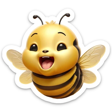Cinematic Adorable Yawning Bee Portrait Emoji, Head tilted slightly with a dramatic, wide-open yawn, showcasing a tiny, fuzzy body with gently drooping wings and sleepy, half-closed eyes, Simplified yet irresistibly cute features, highly detailed, glowing with a soft, cozy golden glow, high shine, relaxed yet expressive, stylized with a dash of whimsical honey charm, soft glowing outline, capturing the essence of a drowsy bee that appears ready to stretch out for a nap! sticker