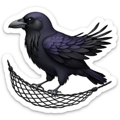 A raven getting caught in a net sticker