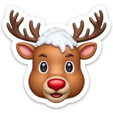 realistic emoji Rudolph red nosed reindeer with snow on its head and nose sticker