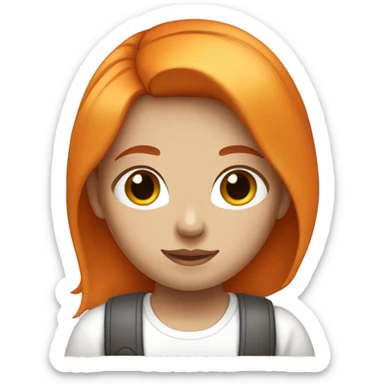 girl with orange hair, long hair, white shirt and white skin sticker