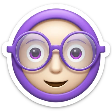 A 3D cartoon lavender-purple round spectacle with thin circular rims, clear lenses, soft shadow. sticker
