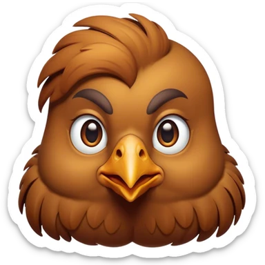 Cinematic Noble Brown Chicken Portrait Emoji, Poised and regal, with a compact, sturdy build and a warm, well-groomed brown plumage, deep-set soulful beady eyes, Simplified yet sharp and sophisticated features, highly detailed, glowing with a soft, dignified glow, high shine, intelligent and earthy, stylized with an air of rustic elegance, focused and attentive, soft glowing outline, capturing the essence of a watchful and confident fowl, so majestic it feels as though it could strut out of the screen with effortless authority! sticker