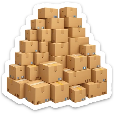 Generate a realistic emoji-style of a overfilled storage room where the packages dont have much space and falling over sticker