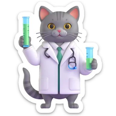 cat scientist holding a test tube sticker