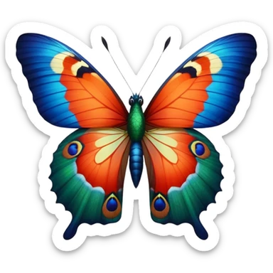 Detailed butterfly with actual realistic Peacock Begonia feathers for wings , 3D rendering, detailed, isolated, close up view sticker