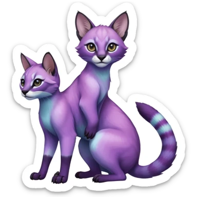Colorful dark tropical pastel-lilac-lavender-violet iridescent pastel white glorious divine exotic cute cool beautiful shiny beautiful fantasy-caracal-civet-genet-sergal-vernid-Cacomistle-oncilla-animal-Fakémon-hybrid-fursona (full body) sticker