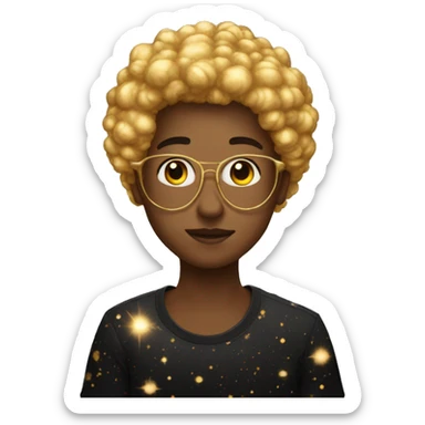 Person wearing t shirt filled with golden galaxies sticker