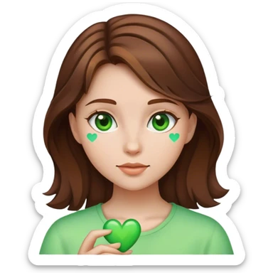 girl with Brown hair and green Heart sticker