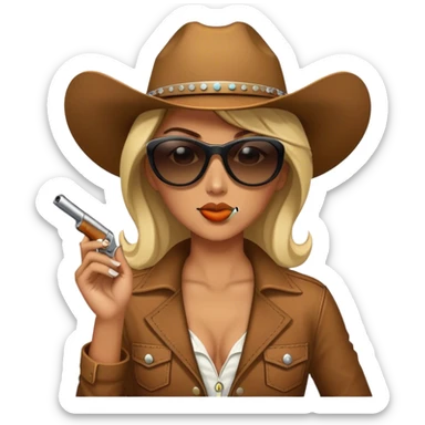 Cowgirl wearing sunglasses, smoking a cigarette, and holding a gun  sticker