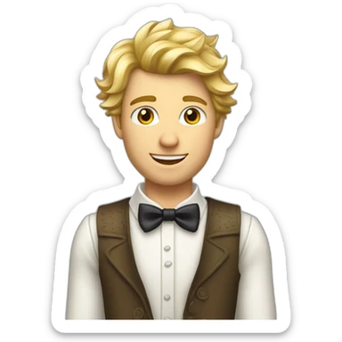 Homme blond décoiffé avec un jabot blanc un gilet de costume long et une chemise à froufrou sticker