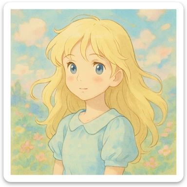 blonde girl, ghibli style sticker