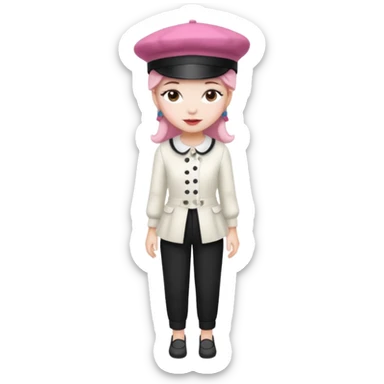 Pig White Dress Dark Pink French Hat Black Pants sticker