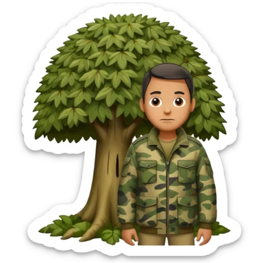 A large german man hiding behind a skinny tree sticker