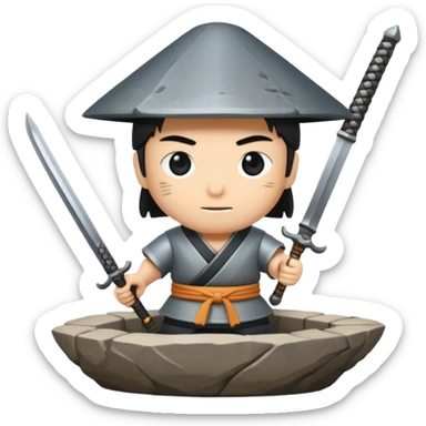 A Japanese stone forge with a sword sticker