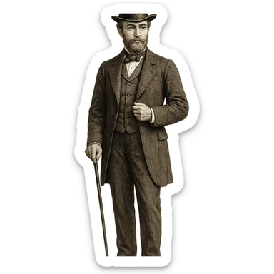 19th century gentleman standing, wearing a top hat, formal Victorian attire, full body, no background, visually engaging style sticker