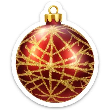A shiny red and gold Christmas ornament ball with sparkles sticker