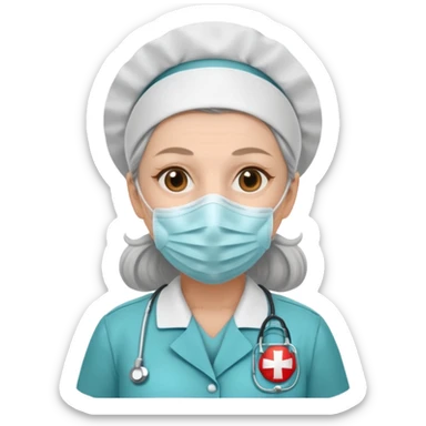 Old, female, wearing mask, solemn, nurse uniform
 sticker