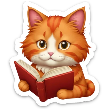 red cat reading a book sticker