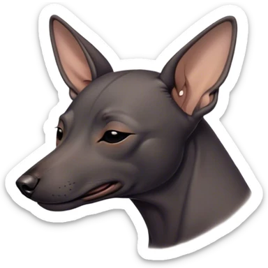 Meme-Worthy Cute Sleeping Xoloitzcuintle dog Portrait Emoji, Head resting peacefully with a contented smile, showcasing a sleek, muscular build with smooth, hairless ebony skin and gently relaxed wrinkles, eyes shut in a serene nap, Simplified yet hilariously adorable features, highly detailed, glowing with a soft, drowsy light, high shine, relaxed and utterly lovable, stylized with an air of playful laziness, bright and heartwarming, soft glowing outline, capturing the essence of a comically sleepy guardian, so meme-worthy it feels like it could instantly become the next viral sensation of adorable slumber! sticker