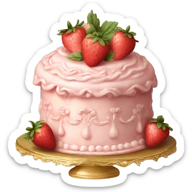 vintage rococo pale pink cake with strawberries sticker