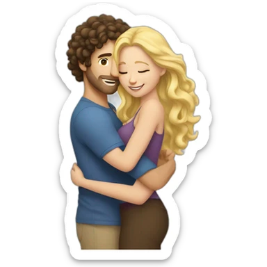 White Man with long dark curly hair hugging a blonde curvy woman sticker