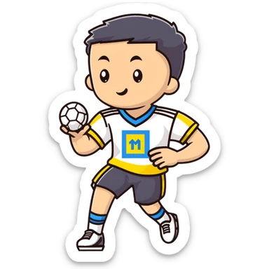 Ukrainian young man in a white embroidered shirt playing sports sticker