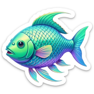 the flat side view of a green divine fictional fish sticker