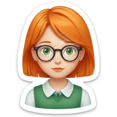 orange-haired shy nerd girl with round glasses and green eyes sticker