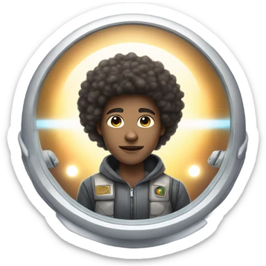 1 full-body Afro light-skinned skinned male teenager in a space ship. sticker